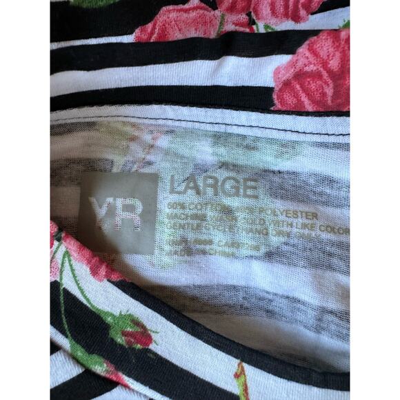 Women's T-Shirt Short Sleeve Black Stripes Floral Pattern Sleep Shirt Casual NWT - Picture 3 of 5